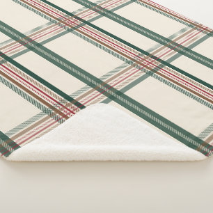 Vintage Green Brown Plaid Aesthetic Sherpa Blanket