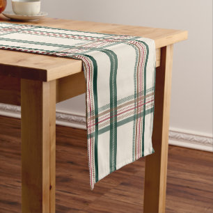 Vintage Green Brown Plaid Aesthetic Short Table Runner