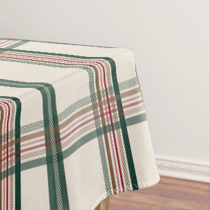 Vintage Green Brown Plaid Aesthetic Tablecloth