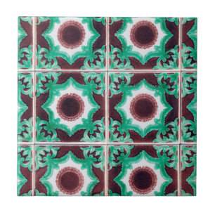 Vintage Green & Brown Portuguese  Tile