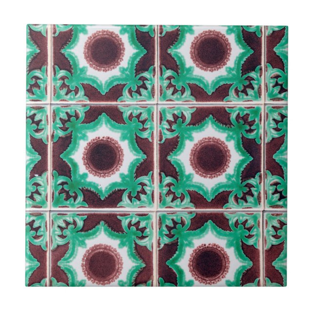 Vintage Green & Brown Portuguese  Tile (Front)
