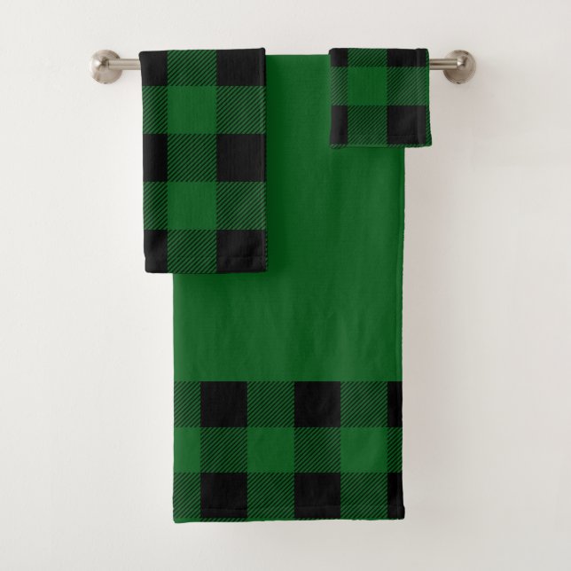 Vintage Green Buffalo Plaid Bath Towel Set (Insitu)