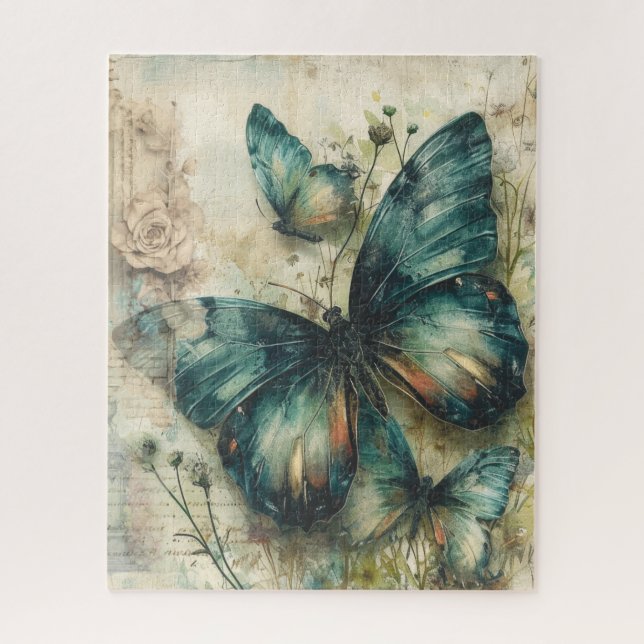 Vintage Green Butterflies Jigsaw Puzzle (Vertical)