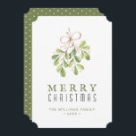 Vintage Green Christmas Card<br><div class="desc">Vintage Green Christmas Card. This cute and festive holiday card features watercolor mistletoe and Merry Christmas with a family name and year. The back is a cute green and white polka dot pattern.</div>