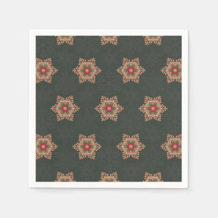 Vintage Green Christmas Holly Celtic Star Pattern Napkin
