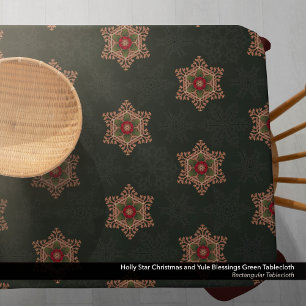 Vintage Green Christmas Holly Celtic Star Pattern Tablecloth