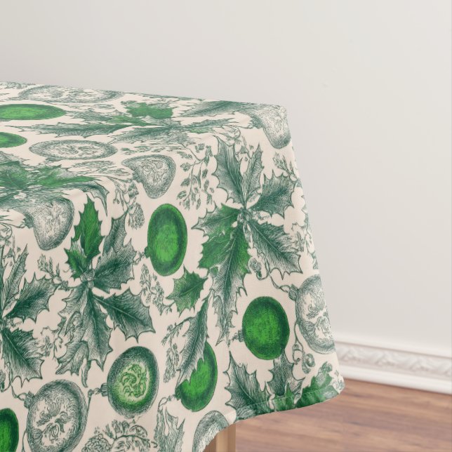 Vintage Green Christmas Holly Tablecloth (In Situ)