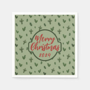 vintage green christmas tree pattern napkin