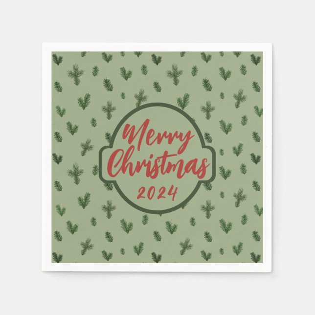 vintage green christmas tree pattern napkin (Front)