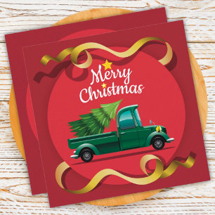 Vintage Green Christmas Truck Holiday Card