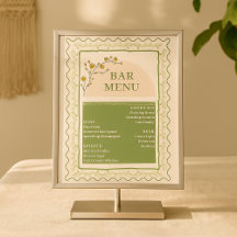 Vintage Green & Cream Floral Bar Drink Menu