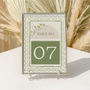 Vintage Green & Cream Floral Frame Rustic Wedding Table Number