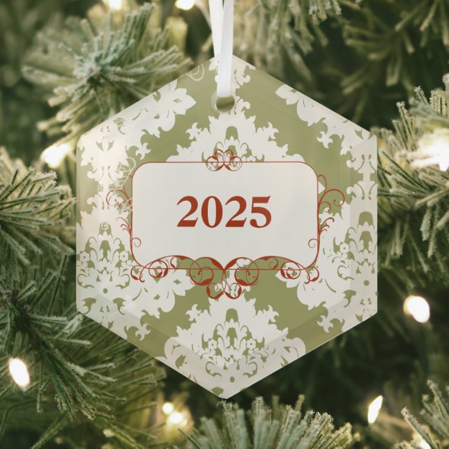 Vintage Green Damask Christmas  Ornament (Insitu)