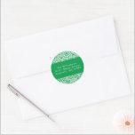 Vintage Green Damask Festive Return Address Classic Round Sticker<br><div class="desc">Vintage Green Damask Festive Custom Merry Christmas Return Address Classic Round Sticker</div>