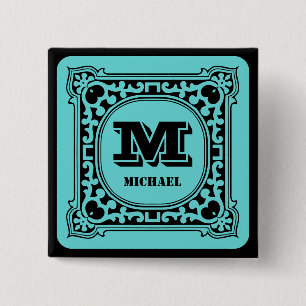 Vintage green decorative alphabet name monogram  15 cm square badge