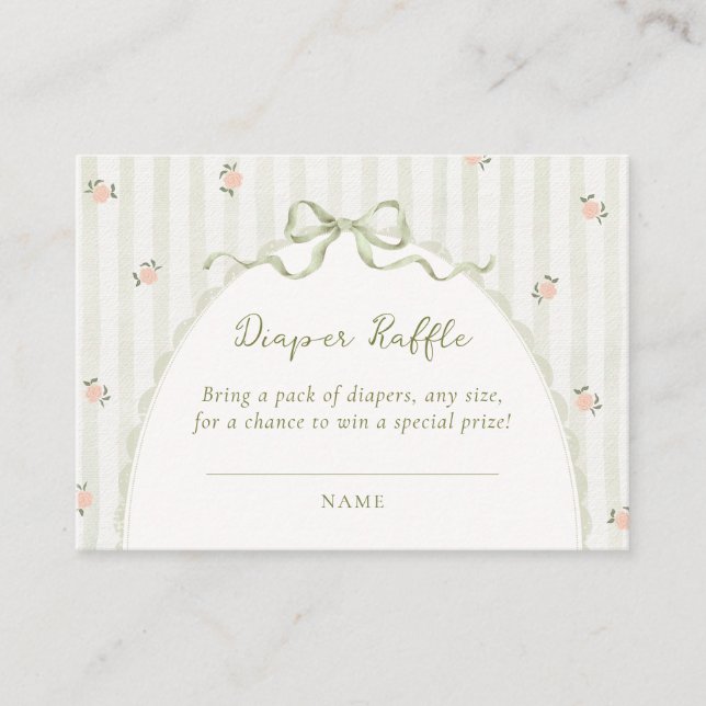 Vintage Green Diaper Raffle Enclosure Card (Front)