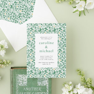 Vintage Green Ditzy Floral Wedding Invitation