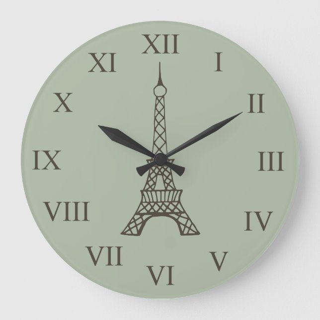 Vintage Green Eiffel Tower Paris Wall Clock (Front)
