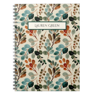 Vintage Green Elegant Monogram Botanical Pattern  Notebook