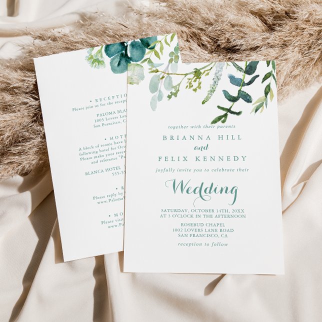 Vintage Green Eucalyptus Front & Back Wedding  Invitation (Creator Uploaded)