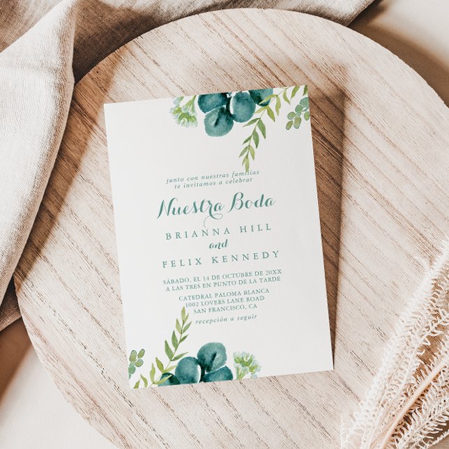 Vintage Green Eucalyptus Nuestra Boda Wedding  Invitation (Creator Uploaded)