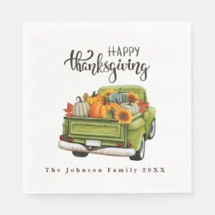 Vintage Green Farm Truck Thanksgiving Harvest Napkin