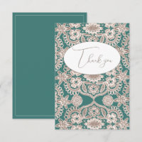 Vintage Green Faux Lace Flat Thank You Card