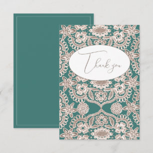 Vintage Green Faux Lace Flat Thank You Card