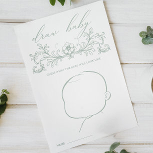 Vintage Green Floral Baby Shower Draw Baby Game Flyer