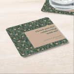 Vintage Green Floral Boho Wedding Custom Thank You Square Paper Coaster<br><div class="desc">Vintage Forest Green Blush Floral Boho Wedding Custom Thank You Square Paper Coaster</div>