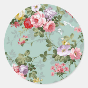 Vintage Green Floral Design Classic Round Sticker