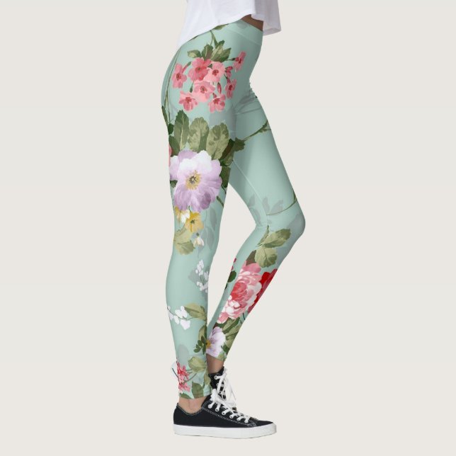Vintage Green Floral Design  Leggings (Right)