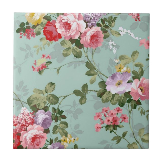 Vintage Green Floral Design  Tile (Front)