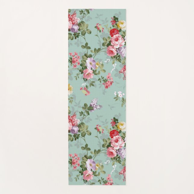 Vintage Green Floral Design  Yoga Mat (Front)