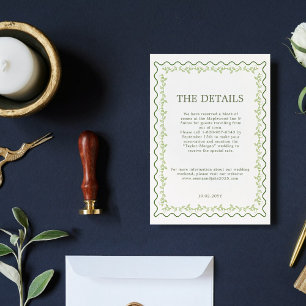 Vintage Green Floral Frame Rustic Wedding Details Enclosure Card
