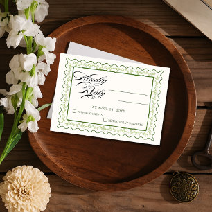 Vintage Green Floral Frame Rustic Wedding RSVP Card