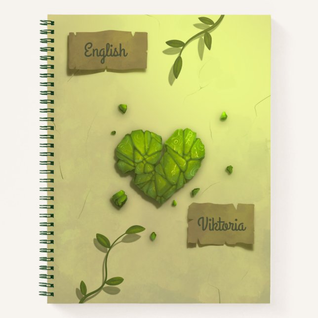 Vintage Green Floral Heart School Notebook (Front)