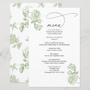 Vintage Green Floral Modern Script Wedding Menu