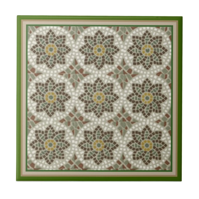Vintage Green Floral Mosaic Tile (Front)