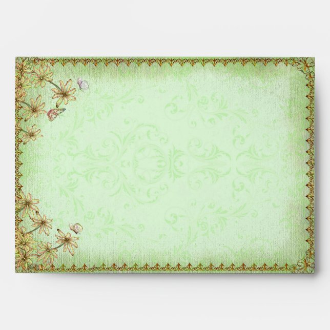 Vintage Green Floral Wedding Envelopes (Front)