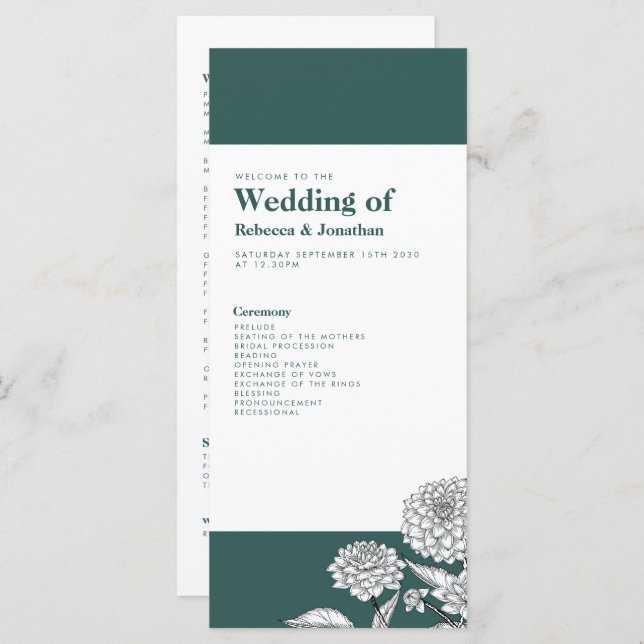 Vintage Green Floral Wedding Program (Front/Back)