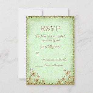 Vintage Green Floral Wedding RSVP Card