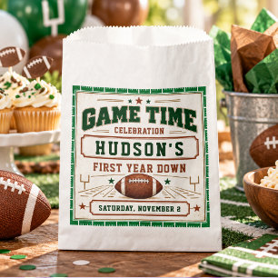 Vintage Green Football First Down 1st Birthday boy Favour Bags