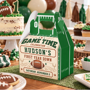Vintage Green Football First Down 1st Birthday boy Favour Box