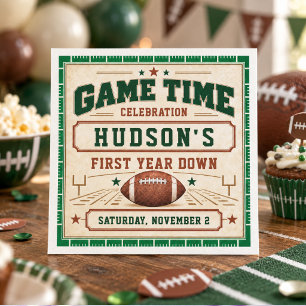 Vintage Green Football First Down 1st Birthday boy Napkin