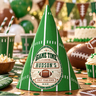 Vintage Green Football First Down 1st Birthday boy Party Hat