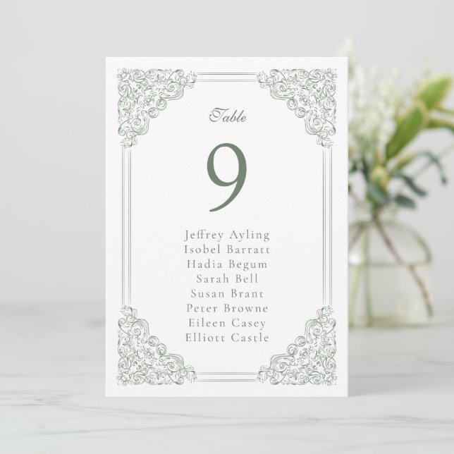 Vintage Green Frame Table Number Seating Chart (Standing Front)