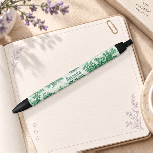 Vintage Green French Country Toile Jouy Monogram Black Ink Pen