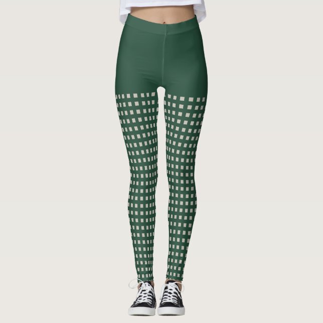 Vintage Green Gingham Pattern Leggings (Front)