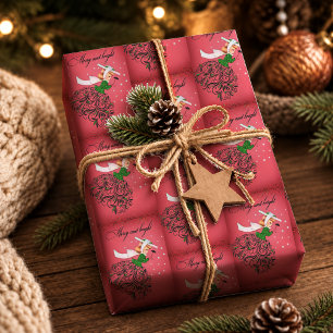 Vintage Green Glitter Retro Holiday Scarf Girl Wrapping Paper